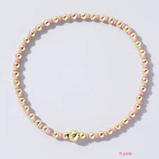 BOHO COLORFUL BALL BEADED BRACELET | 40B5223: LT PINK