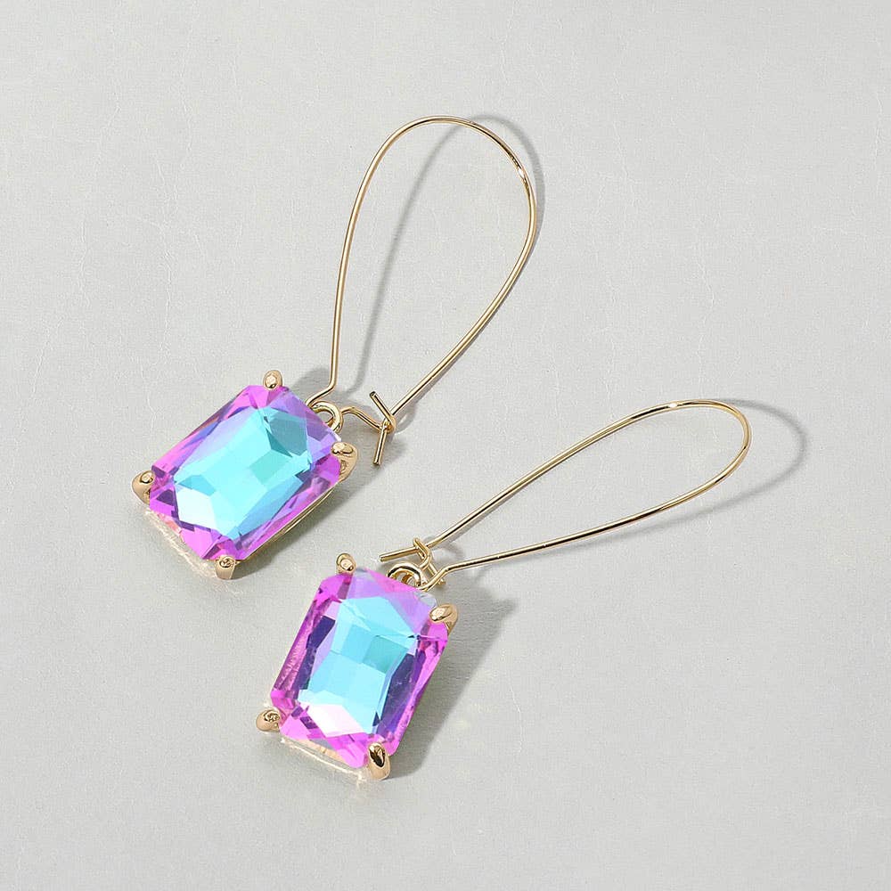 Emerald Cut Stone Dangle Evening Earrings: NFUAB