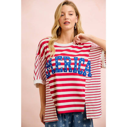 4TH OF JULY STRIPE MIX AND MATCH AMERICA PATCHWORK TOP: RED STRIPE