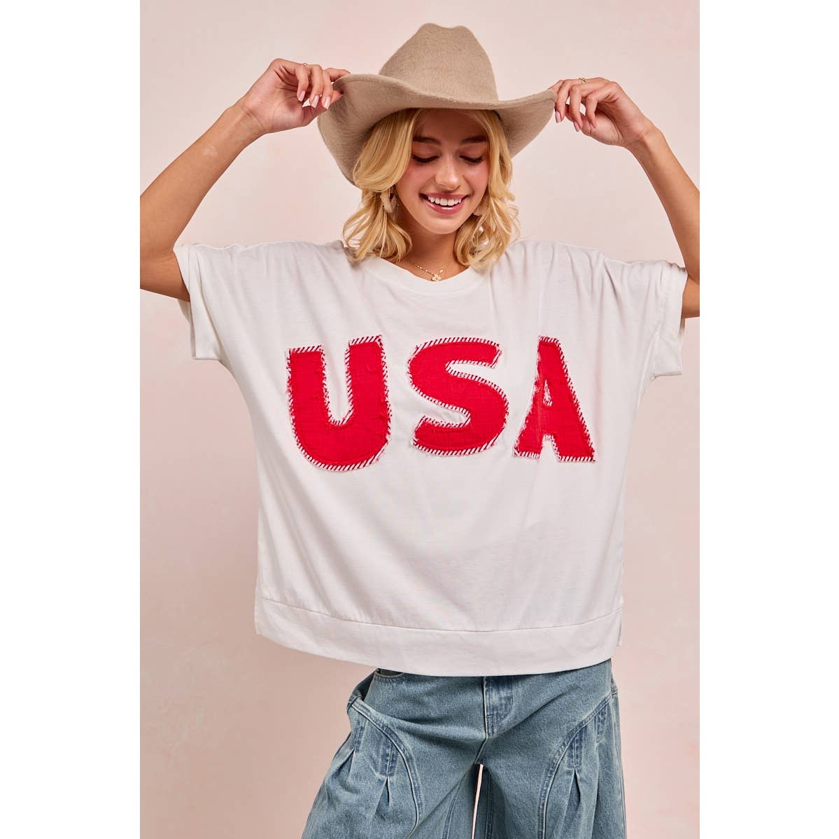 WASHED JERSEY FOURTH OF JULY TOP: OFF WHITE