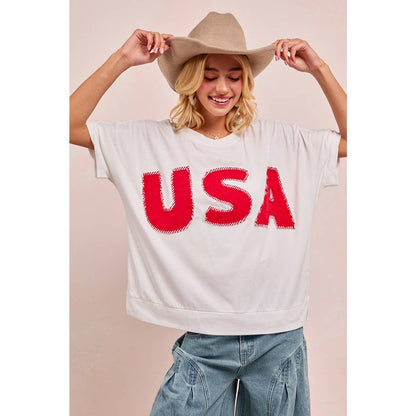 WASHED JERSEY FOURTH OF JULY TOP: OFF WHITE