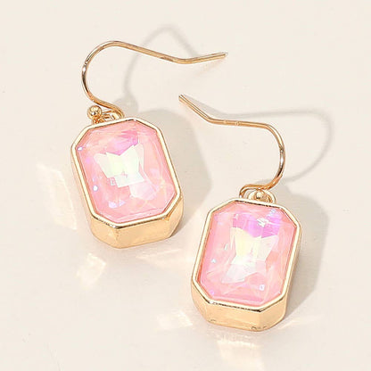 Iridescent Faceted Drop Dangle Earrings: Gold,Pink