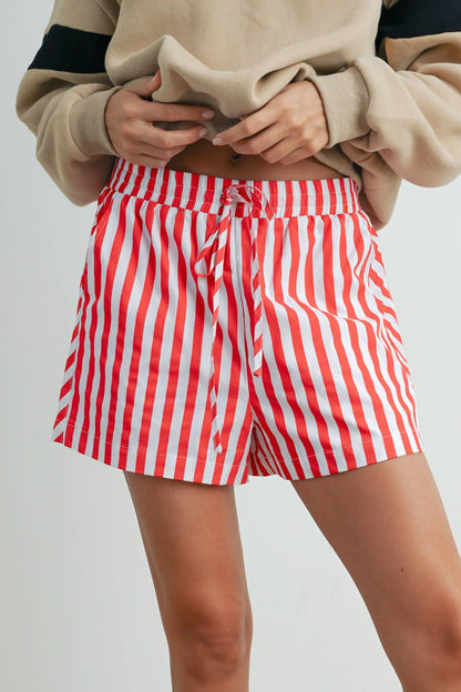 Striped Drawstring Pocket Boxer Shorts - BMP7534: GREEN / IVORY