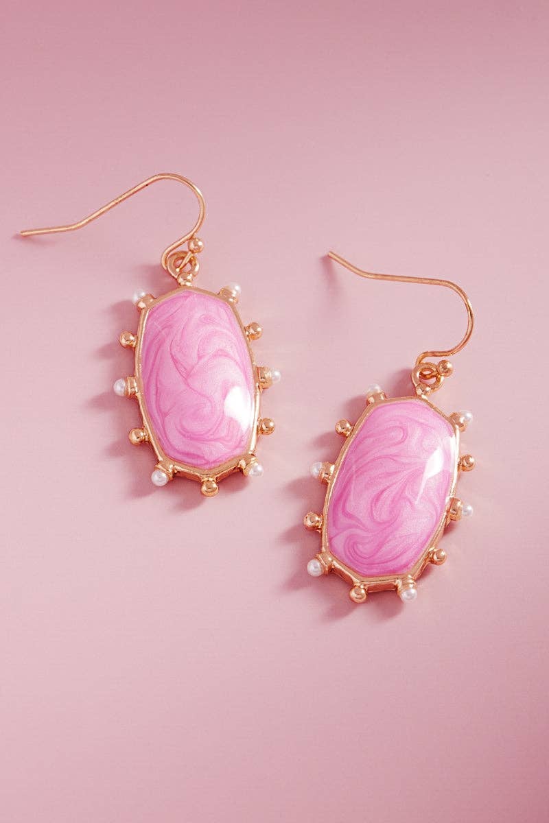 Hexagon Color Enamel Metal Dot Brass Hook Earrings: PK / ONE