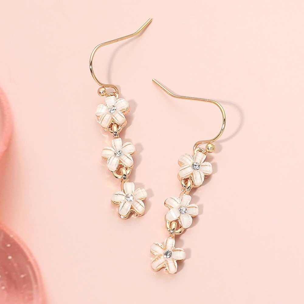 Triple Floral Beads Drop Earrings: Gold,Multi