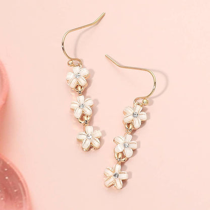Triple Floral Beads Drop Earrings: Gold,Multi