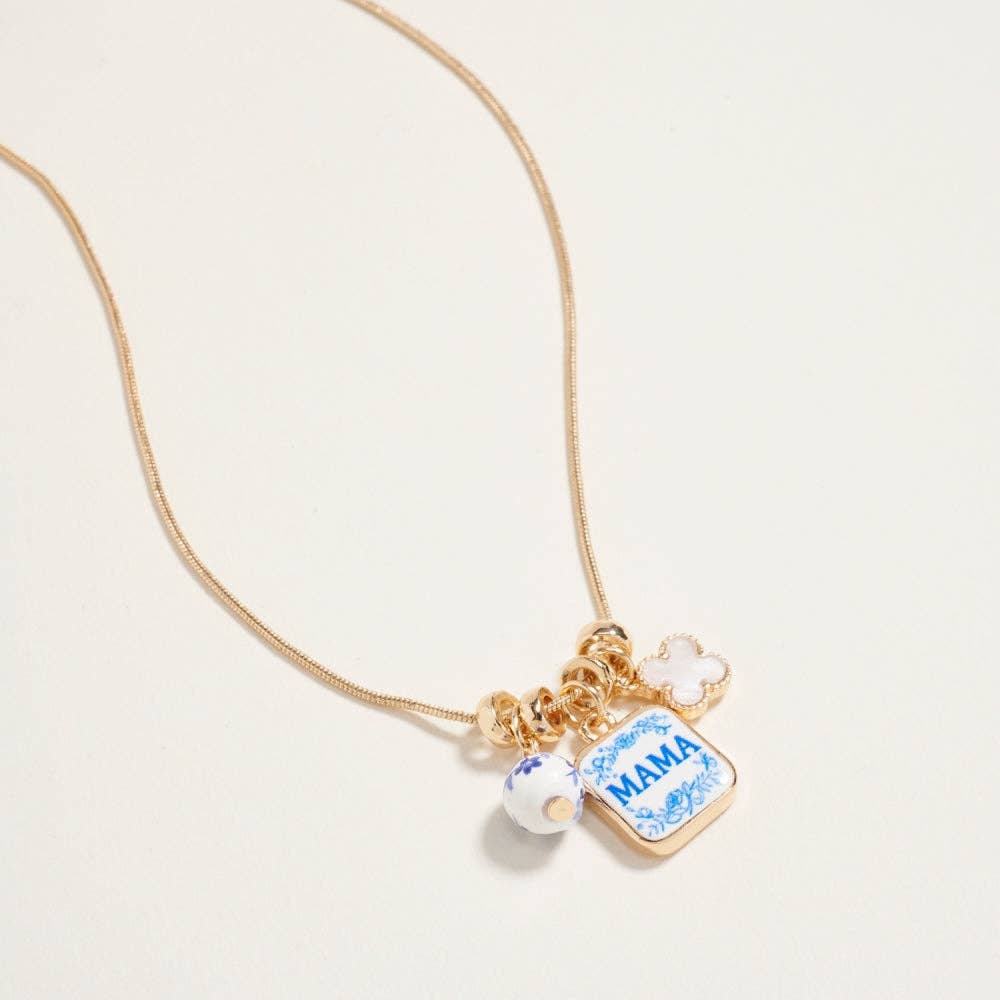 Mama Floral Bead Enamel Charm Pendant Necklace: Pink / ONE