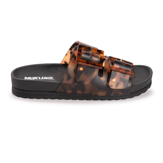 Muk Luks Women's Grand Cayman Lucite Sandal: Black Amber Tortoise / 7