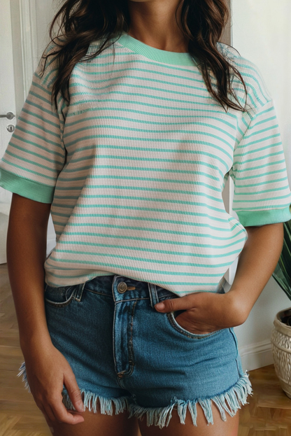 Stripe Colorblock Trim Short Sleeve Tee SS26 | S-XL: Green Stripe