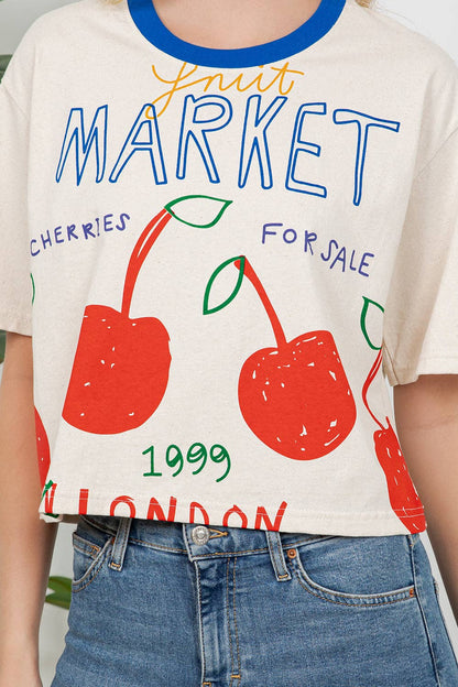 Cherry Print Cotton Crop Top: