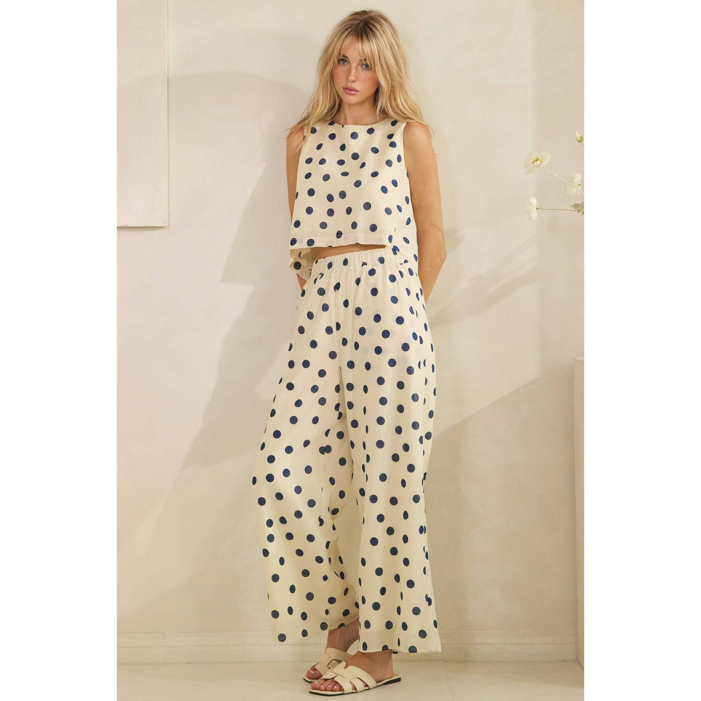 Ocean Breeze Polka Dot Set: Cream/Navy