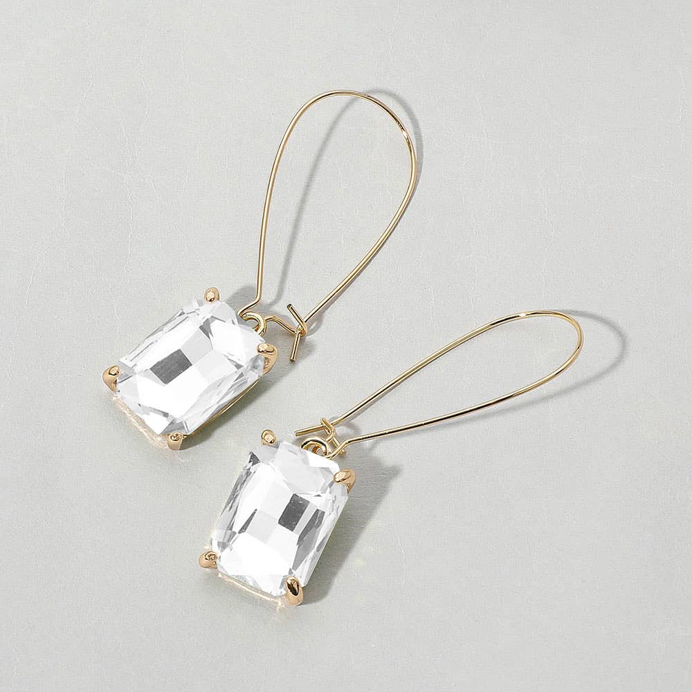 Emerald Cut Stone Dangle Evening Earrings: NFUAB