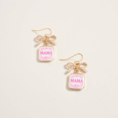 1.25 Inch Mama Enamel Charm Pearl Ribbon Earrings: Blue / ONE