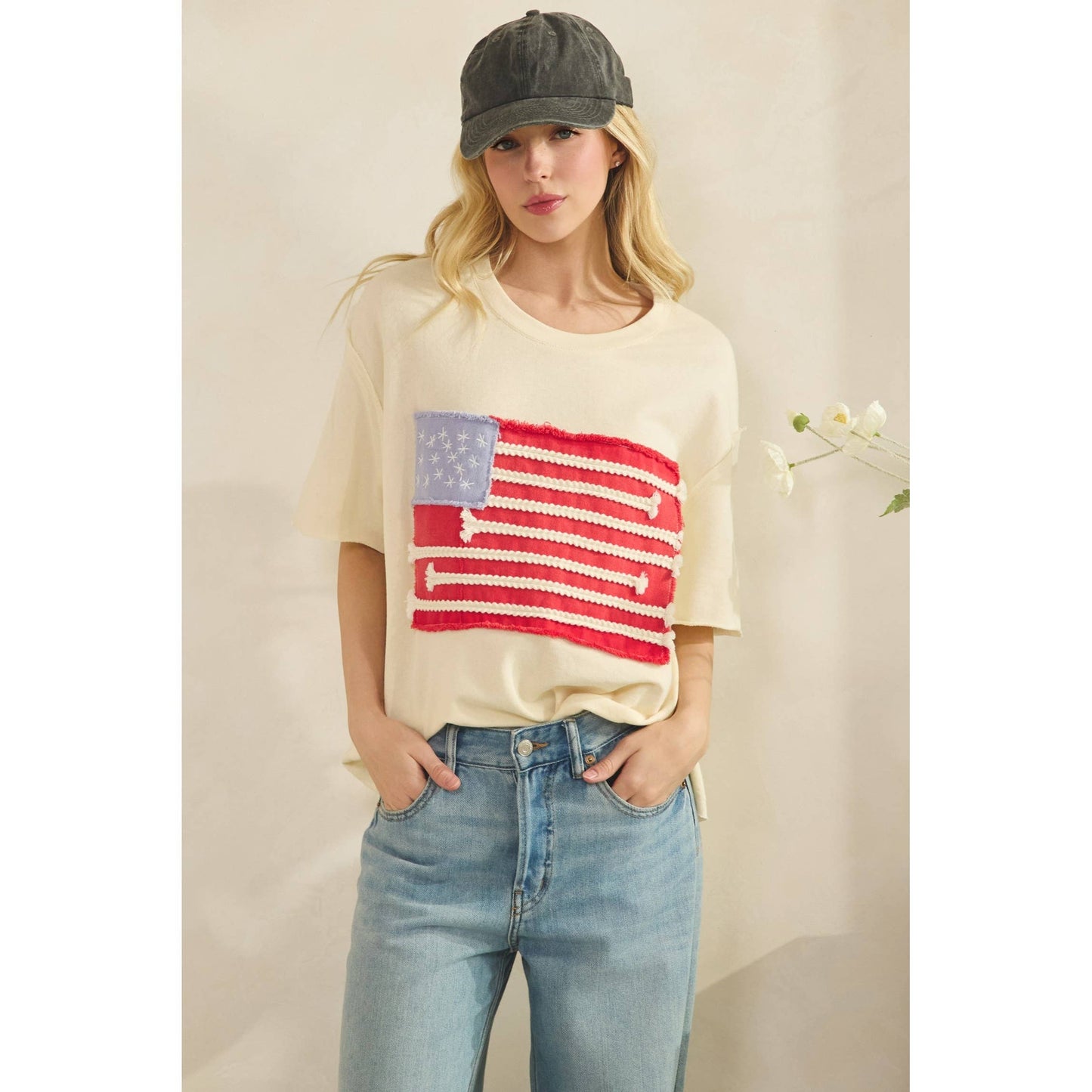 AMERICAN FLAG MINERAL WASH TOP (ST7304-C): Cream / S-M-L(2-2-2)