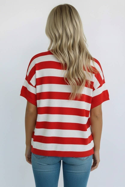 4th of July Stripe Star Patch Top: RED
