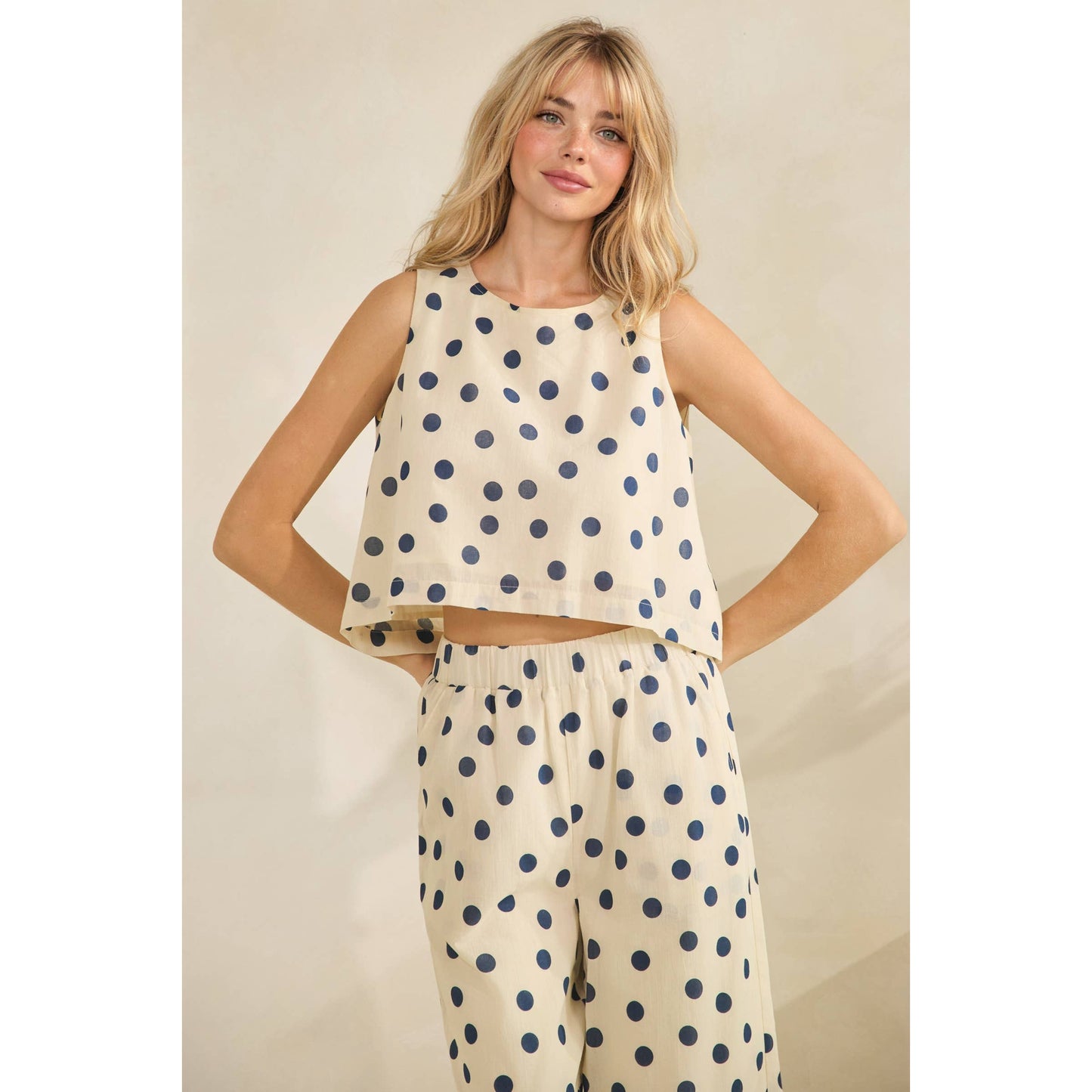 Ocean Breeze Polka Dot Set: Cream/Navy