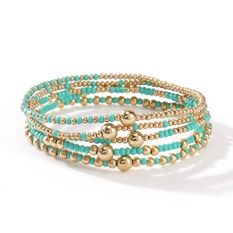 MULTI LAYER BALL CHAIN BEADED BRACELET | 40B5177: TURQ