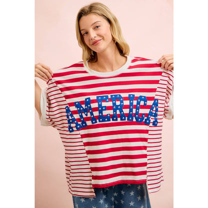 4TH OF JULY STRIPE MIX AND MATCH AMERICA PATCHWORK TOP: RED STRIPE
