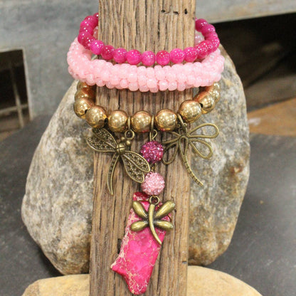 Gliding Strawberry Dragonfly Bracelet Set