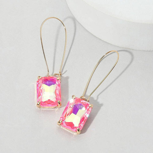 Emerald Cut Stone Dangle Evening Earrings: NFUAB