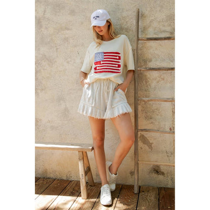 AMERICAN FLAG MINERAL WASH TOP (ST7304-C): Cream / S-M-L(2-2-2)