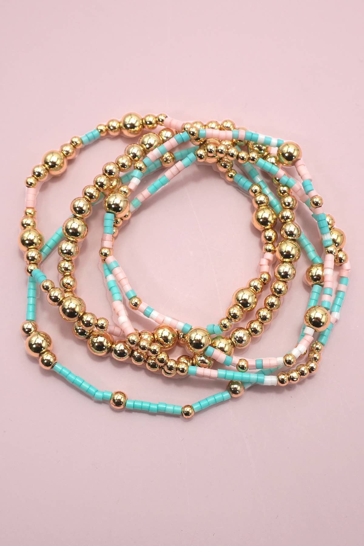 MULTI LAYER NATURAL STONE BALL CHAIN LINK BRACELET | 40B5182: MULTI