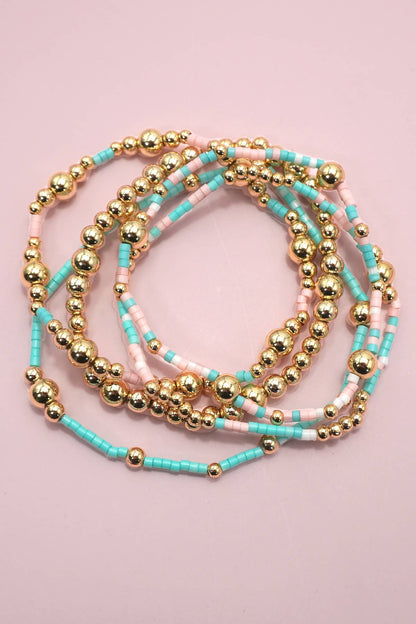 MULTI LAYER NATURAL STONE BALL CHAIN LINK BRACELET | 40B5182: MULTI