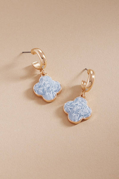 Floral Print Enameled Clover Charm Post Earrings: LBL / ONE