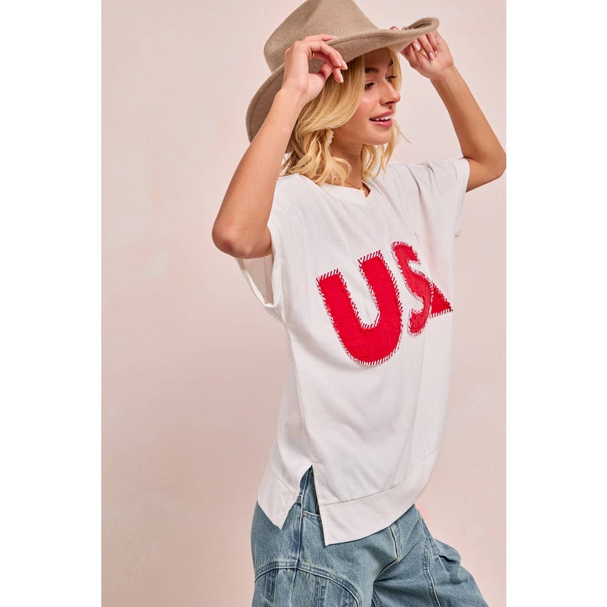 WASHED JERSEY FOURTH OF JULY TOP: OFF WHITE