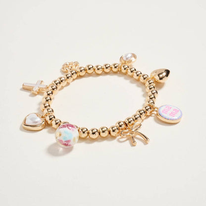 7.25 In Metallic Bead Mama Charm Stretch Bracelet: Blue / ONE