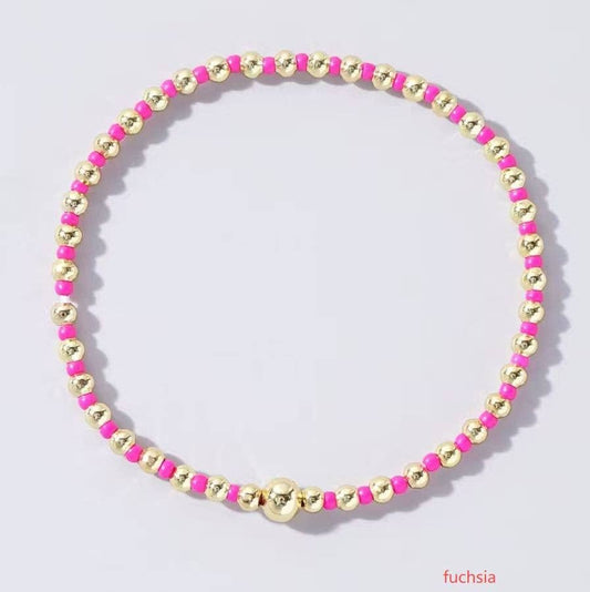 BOHO COLORFUL BALL BEADED BRACELET | 40B5223: FUCHSIA