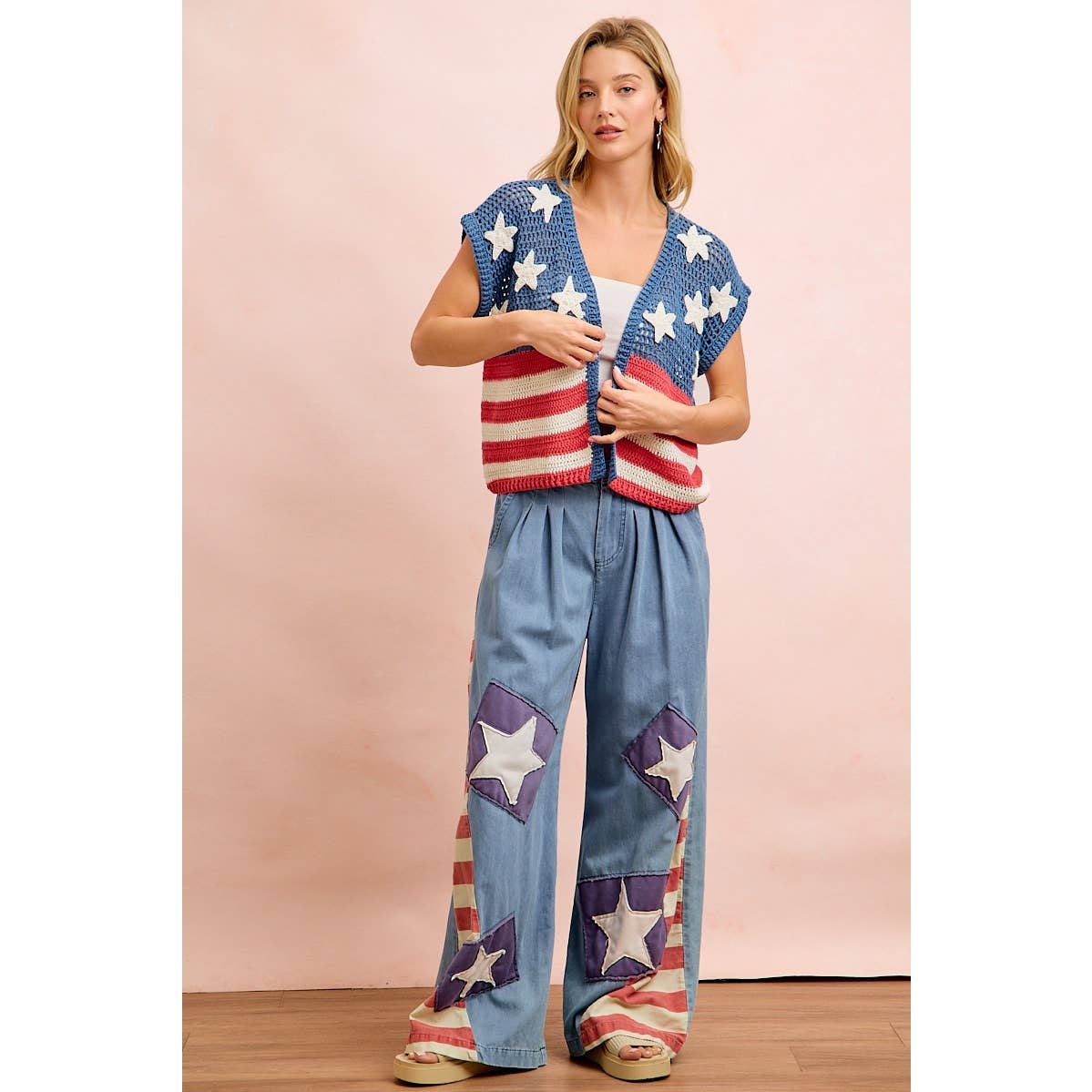 4TH OF JULY AMERICAN FLAG CROCHET SHORT SLEEVE CARDIGAN: AMERICAN FLAG